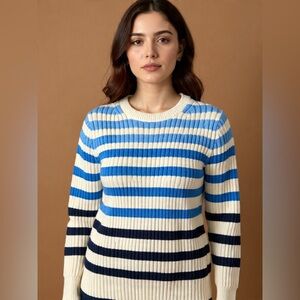 Women’s Striped Crewneck Sweater - Blue and White